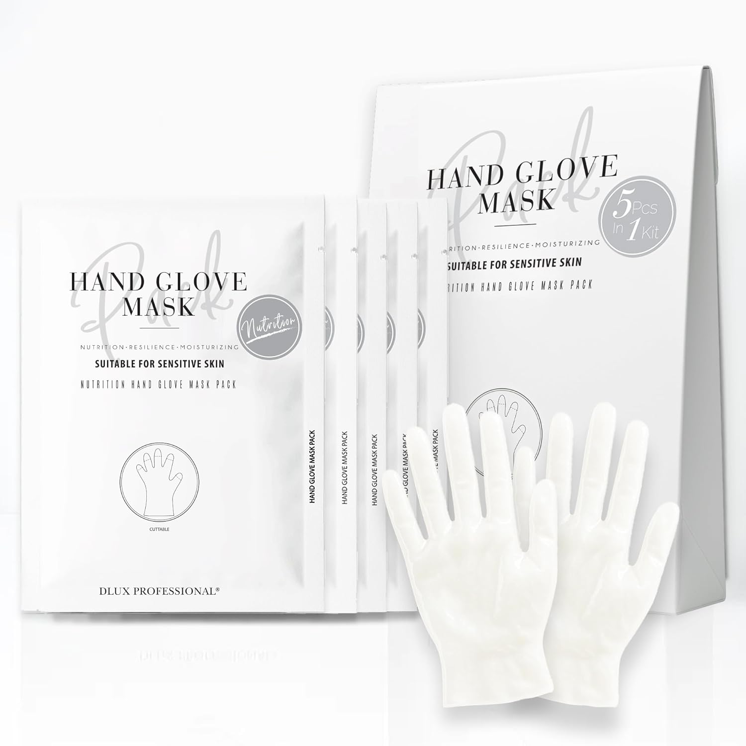 DLUX PROFESSIONAL Hand Mask - 5 Packs of 2 Nutritious Fragrant Hand Mask Gloves, Protein Rich Moisturizing Gloves For Dry Hands, Single Use Hand Masks for Dry Cracked Hands Overnight