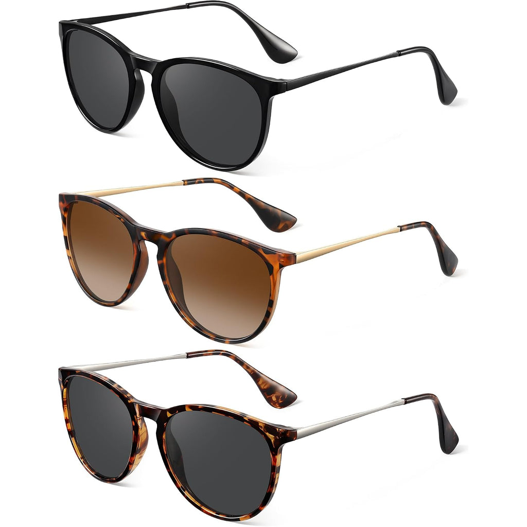 Polarized Sunglasses for Women Men- Vintage Round Sun Glasses Retro Trendy Style with UV Protection A1-black+leopard Gradient Tea+leopard Gray