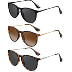 Polarized Sunglasses for Women Men- Vintage Round Sun Glasses Retro Trendy Style with UV Protection A1-black+leopard Gradient Tea+leopard Gray