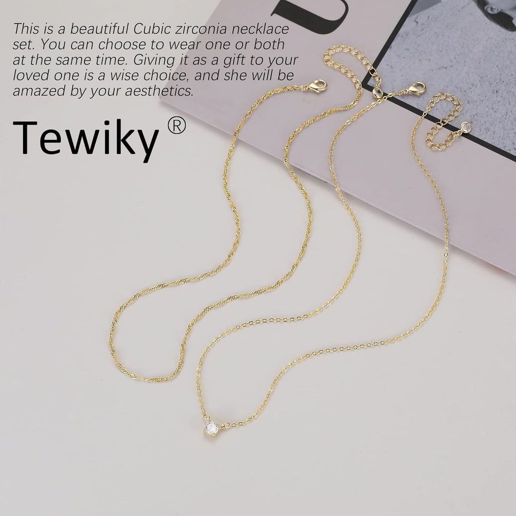 Tewiky Dainty 14k Gold Plated/Silver Cubic Zirconia Necklaces for Women, Simple CZ Jewelry Necklaces Trendy Gifts