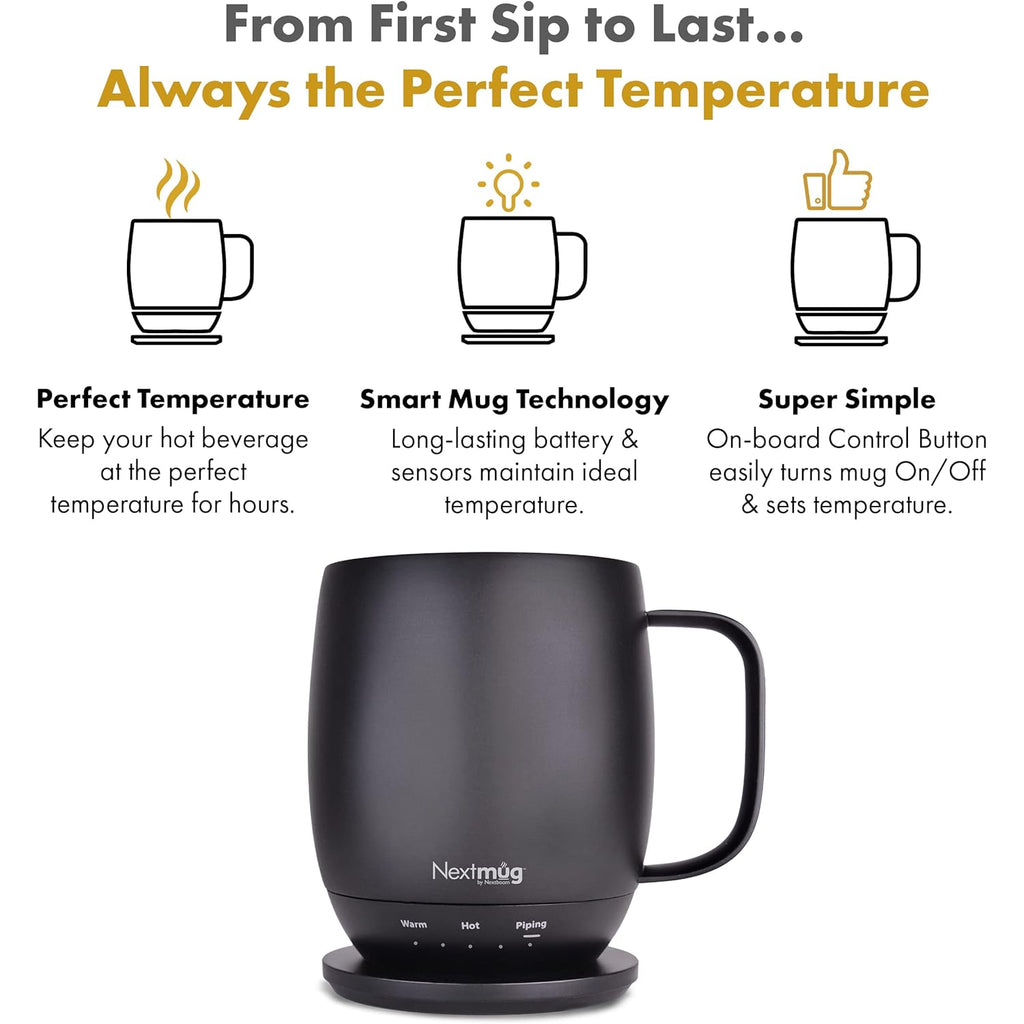 Nextmug - Temperature-Controlled, Self-Heating Coffee Mug (Black - 14 oz.)