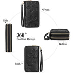 GOIACII Women's Wallet Large Capacity Double Zip Ladies Card Phone Holder RFID Blocking Wristlet Leather