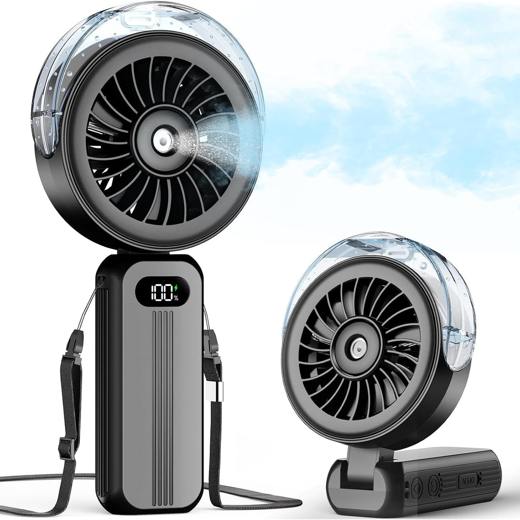 Otlonpe Handheld Misting Fan Portable, Powerful High Speed, Small Personal Rechargeable Cooling Mister Fan Water Spray Mist, 4000Mah Battery Operated For Travel Indoor Outdoor Hand Desk (Black)