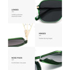 SOJOS Sunglasses for Women & Men, Square, Retro, Polarized Lens, Trendy Aviator, 90s Shades Green/Grey