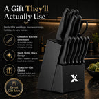 Xanapon Knife Set, 14 Pieces Kitchen Knife Set, High Carbon German Stainless Steel, Dishwasher Safe Cutlery With Built-In Knife Sharpener, Black