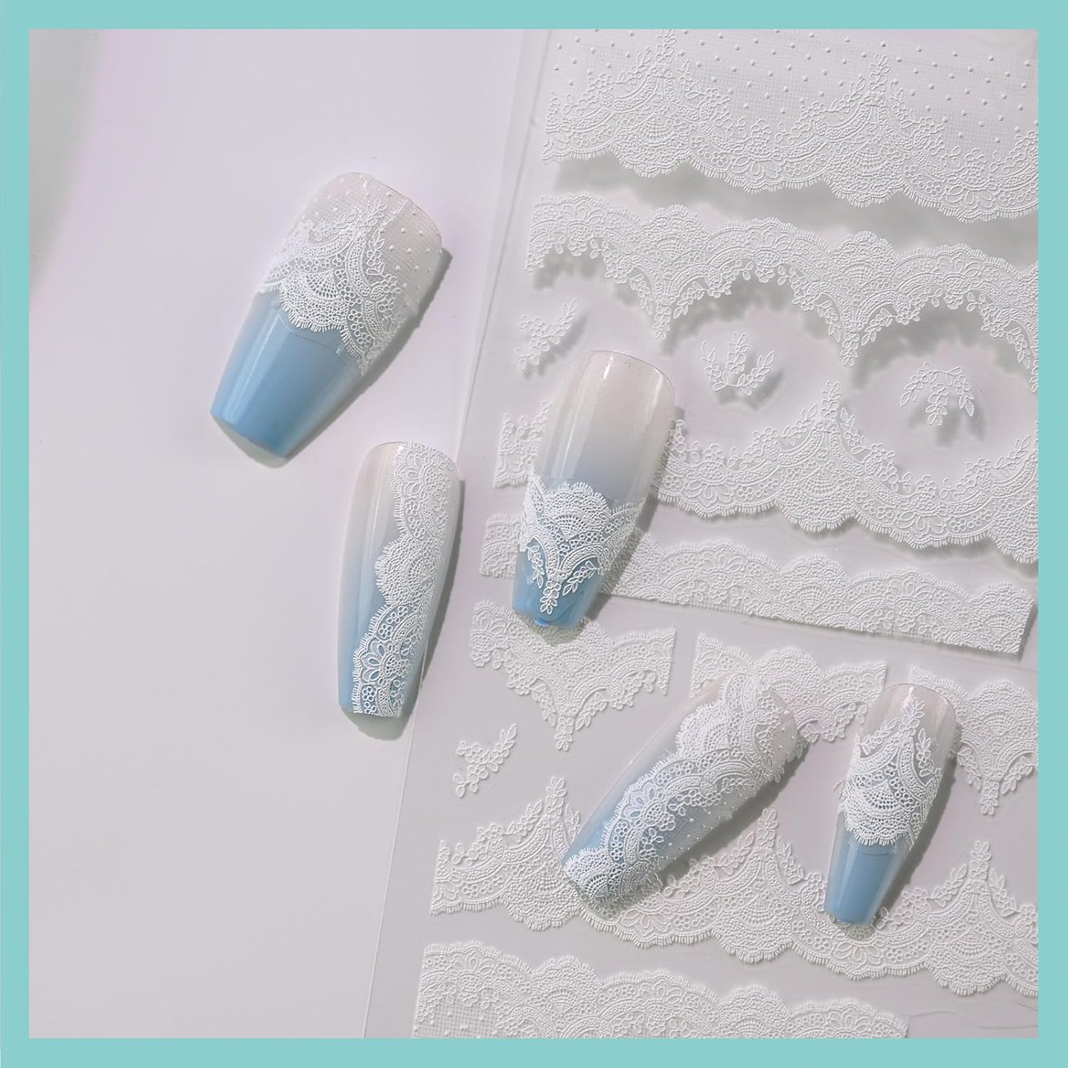 CESTSIREN Large Lace Nail Art Stickers, White Nail Decals, Self-Adhesive, Nail Accessories for Women, Nail Decorations