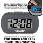 Sharp Digital Alarm Clock – Tactile Plastic Case With Soft Rubberized Finish - Battery Operated – Blue Backlight On Demand – Ascending Alarm – Easy To Use – Charcoal Black