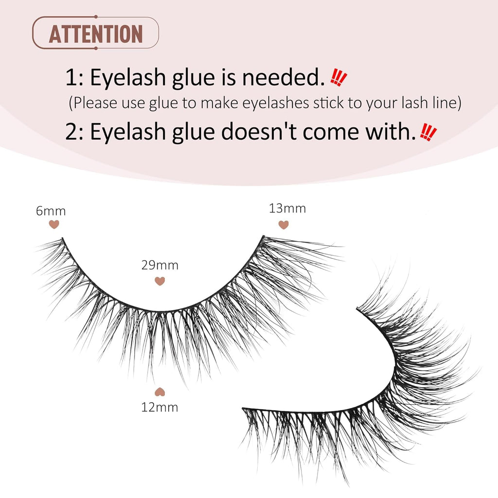 Natural Lashes Wispy Lashes Natural Look False Eyelashes Soft Fluffy Fake Eyelashes 7 Pairs D1 Natural (6-13Mm)