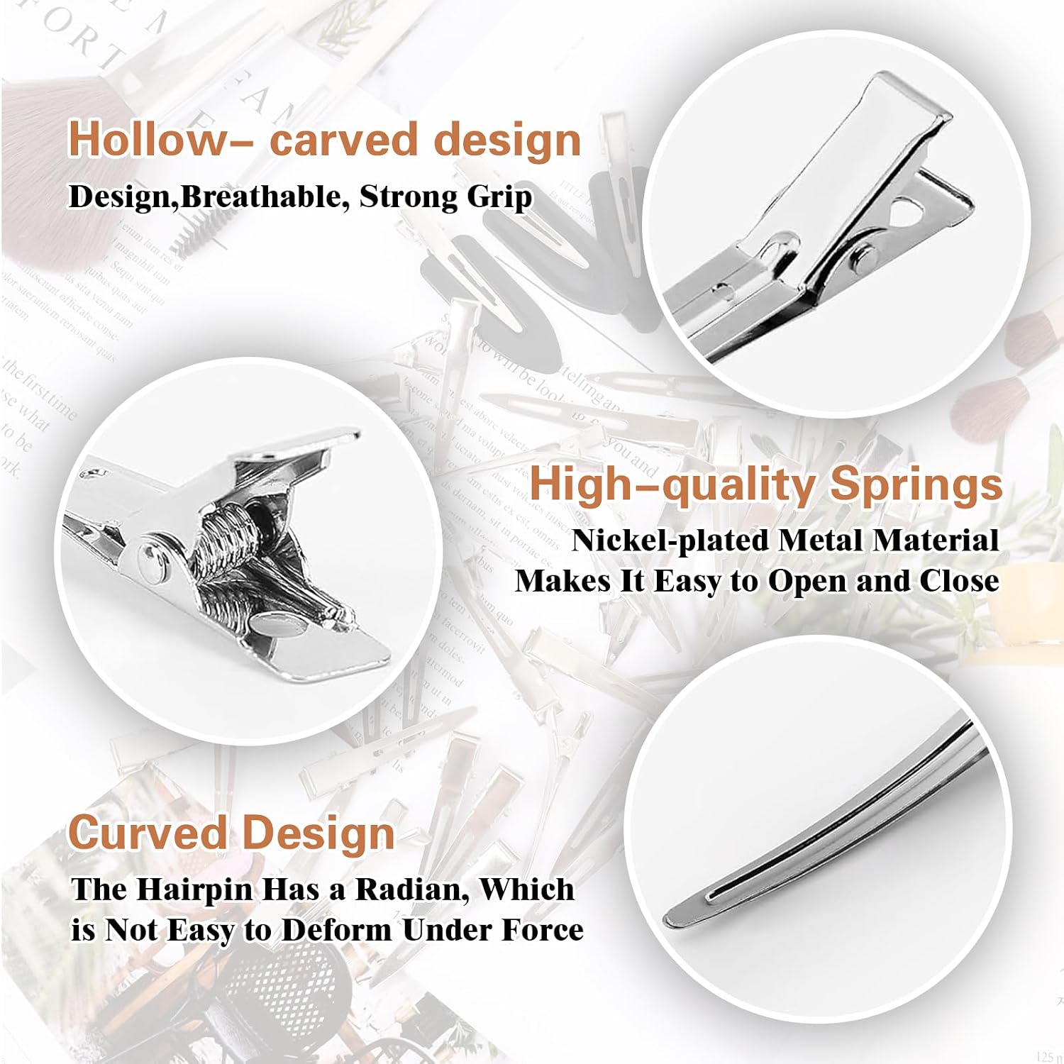 Hair Clips For Women Styling, 44Pcs Metal Duck Billed Pin Curl Clips, Hair Pins, Salon, Makeup, Hair Dyeing, Silver & Black