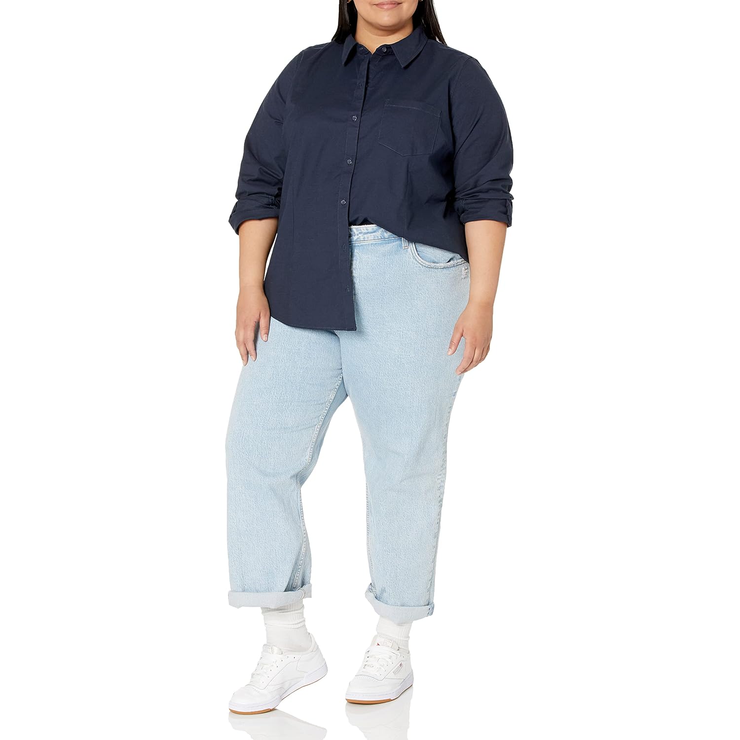 Women's Long Sleeve Button Down Stretch Oxford Shirt (Available in Plus Size)