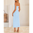 Zesica Women'S 2026 Summer Floral Strapless Bodycon Midi Dress Off Shoulder Beach Formal Cocktail Wedding Guest Long Dresses