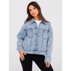Glamaker Womens Oversized Jean Jacket Casual Long Sleeve Button Down Denim Jacket Fall Coat