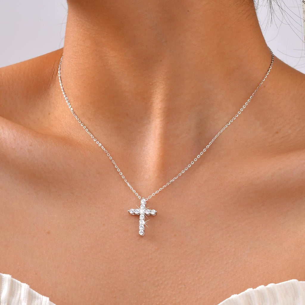 925 Sterling Silver Cross Necklaces for Women 18K Gold Plated Cubic Zirconia Cross Pendant Necklace Easter Baptism Religious Jewelry Minimalist Gift