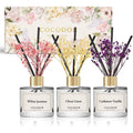 Cocodor Real Flower Reed Diffuser Set Of 3/Clean Linen,Cashmere Vanilla,White Jasmine/1.6Oz Each Pack/Home Fragrance Diffuser, Oil Scent Diffuser For Bathroom Shelf Decor
