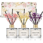 Cocodor Real Flower Reed Diffuser Set Of 3/Clean Linen,Cashmere Vanilla,White Jasmine/1.6Oz Each Pack/Home Fragrance Diffuser, Oil Scent Diffuser For Bathroom Shelf Decor