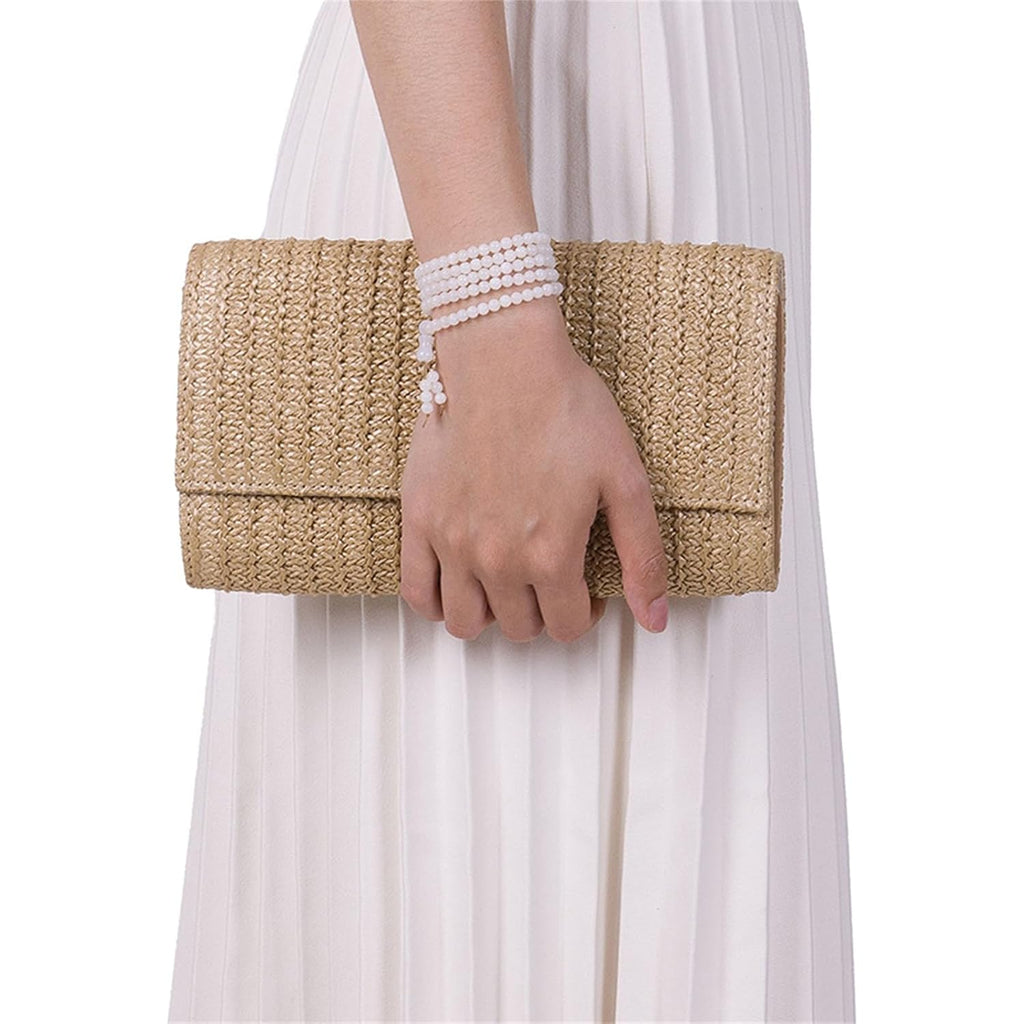 Natural Straw Flat Clutch Women 2026 Boho Purse Top Handle Crossbody Handbag Stylish Woven Envelope Wallet Evening