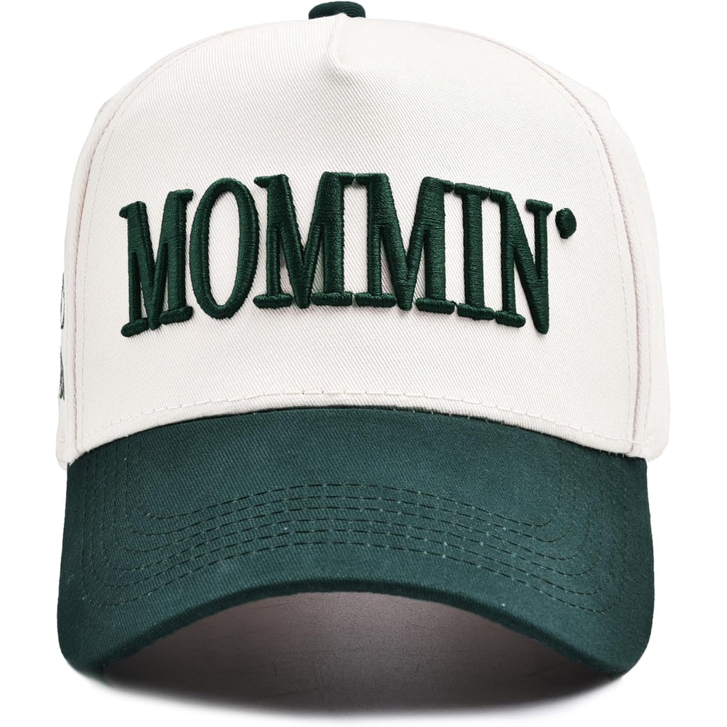 Women’s Mommin Trucker Hat – Vintage Two-Tone Ponytail Baseball Cap, Embroidered Adjustable Hat, Great Gift for Mom & Women Dark Green