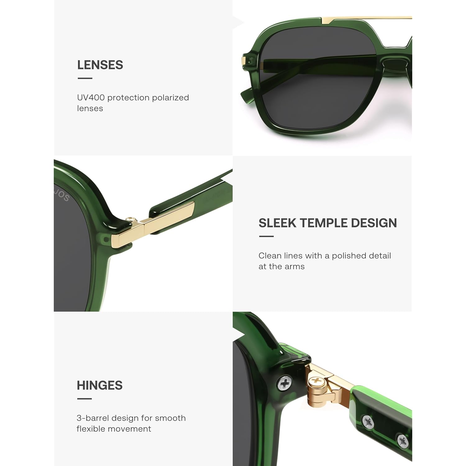 SOJOS Big Trendy Polarized Aviator Sunglasses for Women Men, 80s 90s Retro Square Aviators Sun Glasses SJ2672 Dark Green/Grey