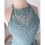 Chicme Womens Summer Halter Dress Hollow Out A Line Vacation Dresses With Eyelet Embroidery & Side Slit