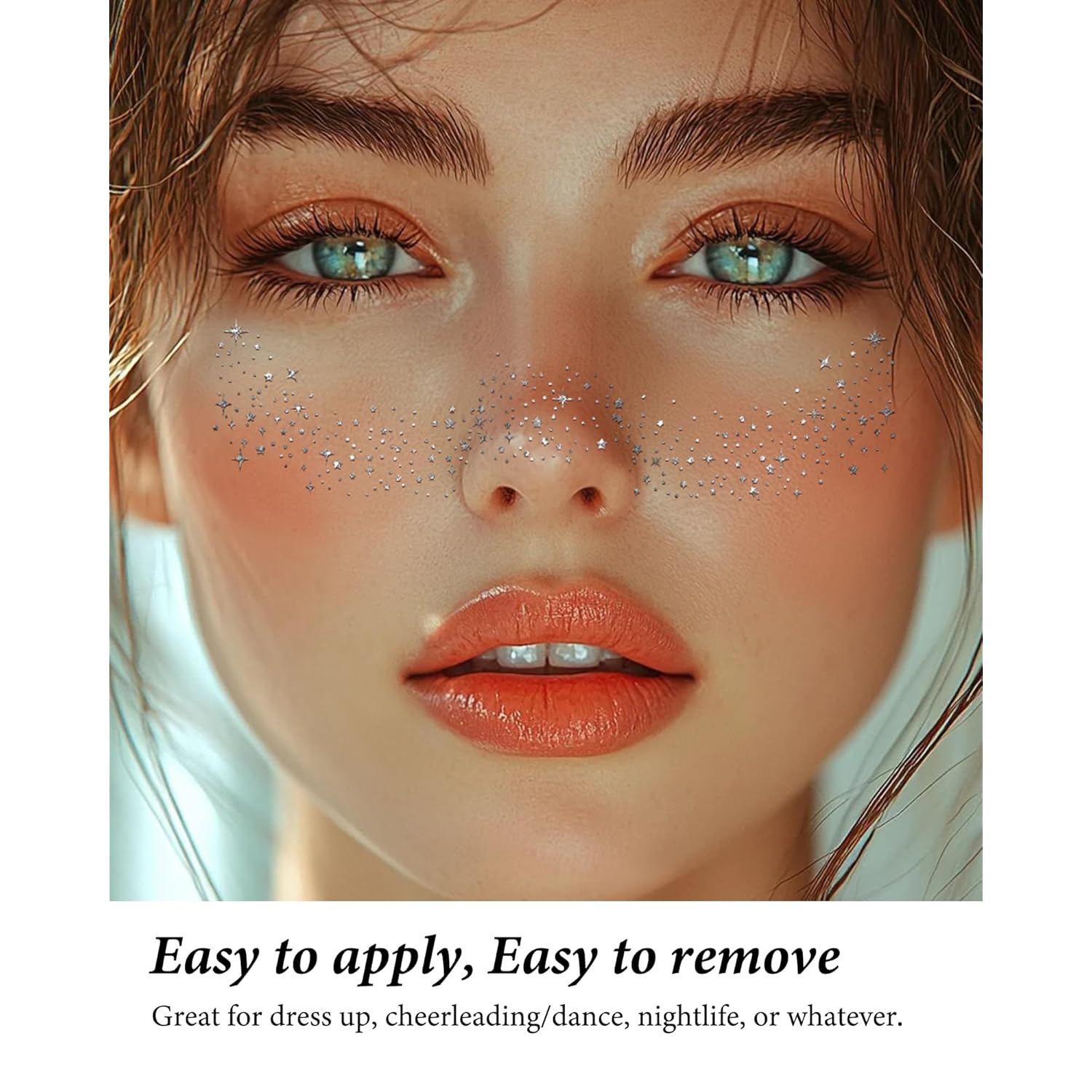 XICZH Glitter Freckles, Body and Face Glitter Makeup Patches for Women Girls, Waterproof Festival Rave Accessories fit Country Concert Outfits (Silver - 10 pcs)