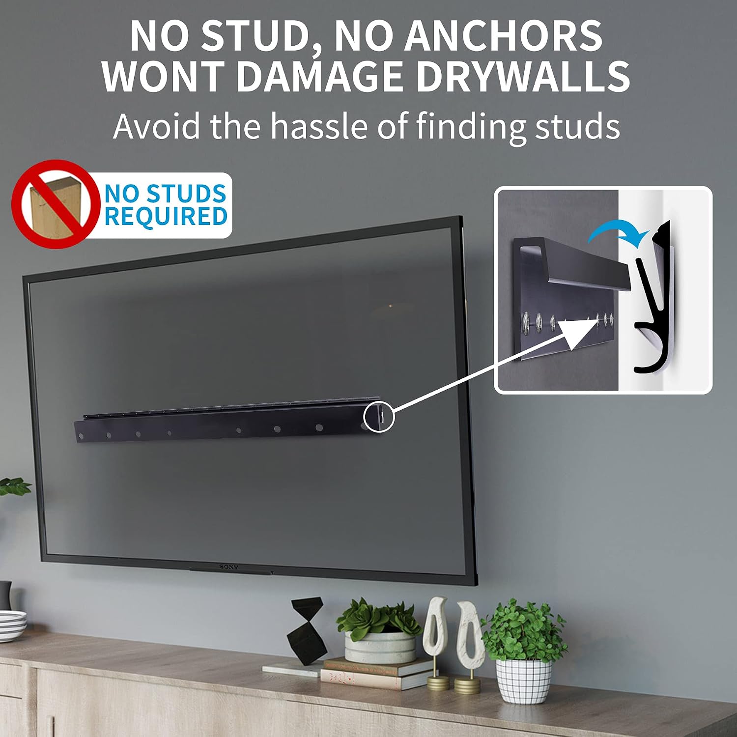 Studless Drywall Tv Mount For 13-55 Inch Tvs, No Stud Tv Wall Bracket Max Vesa 400X400Mm Up To 100 Lbs Universal Fits Most Led Lcd Plasma Flat/Curved Screen Tvs & Monitors-Upgraded Bubble Level