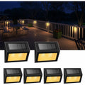 Solar Lights For Steps Decks Pathway Yard Stairs Fences, Led Lamp, Rainproof, Black Metal Housing, 6 Pack