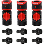 Eden 93218 Premium Garden Hose Quick Connect Kit | 9-Piece / 3-Pair Snap & Lock Fittings And Adapters With Water Stop, Flow Control, Secure Twist-Lock Design