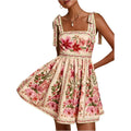 Oyoangle Women'S Boho Dress Floral Tropical Vacation Dress Sleeveless Tie Shoulder Summer Flowy Mini Dress Sundress
