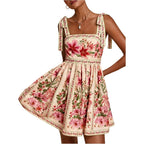 Oyoangle Women'S Boho Dress Floral Tropical Vacation Dress Sleeveless Tie Shoulder Summer Flowy Mini Dress Sundress
