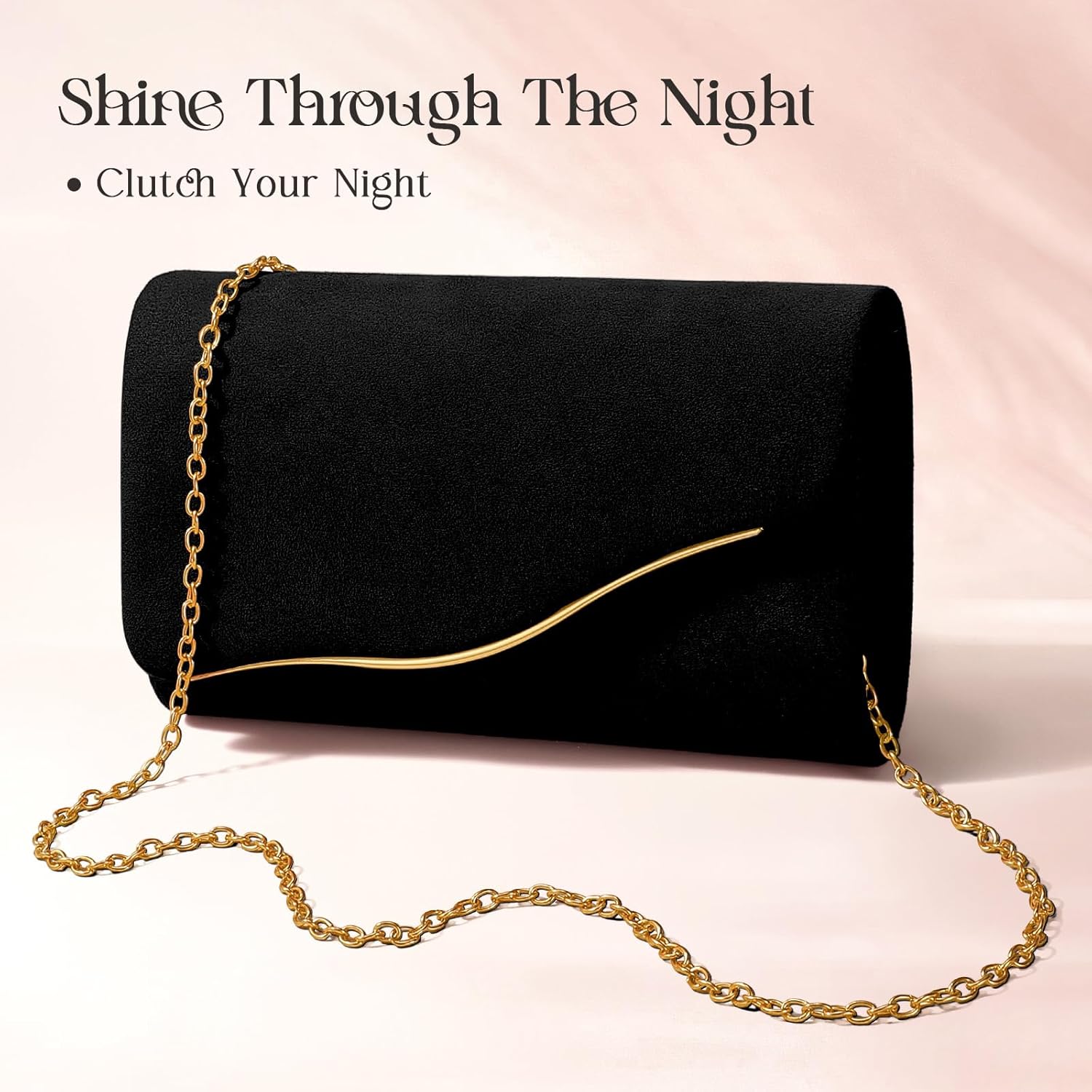 Clutch Purses for Women Formal Evening Clutch with Detachable Chain Faux Suede Purse for Wedding Party