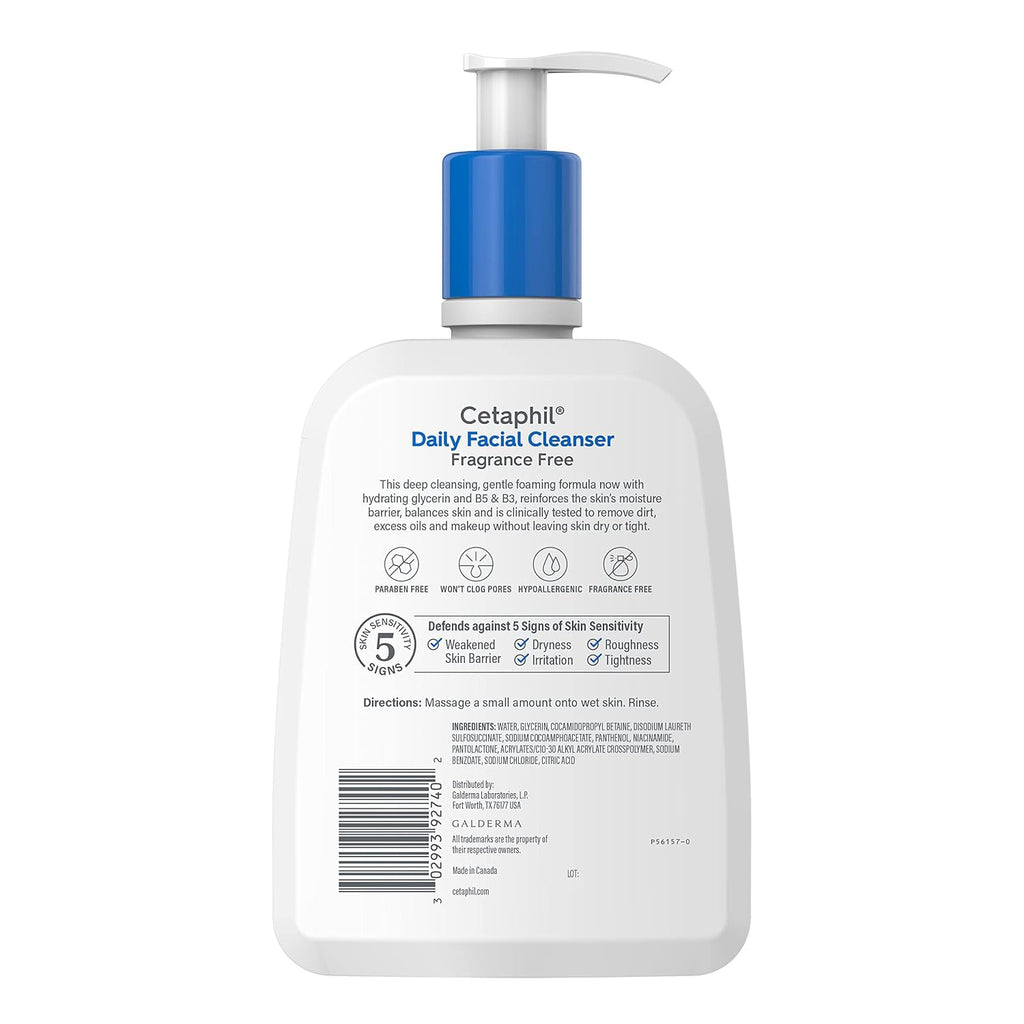 Cetaphil Face Wash, Daily Facial Cleanser For Sensitive, Combination To Oily Skin, 16 Oz, Fragrance Free, Gentle Foaming, Soap Free, Hypoallergenic