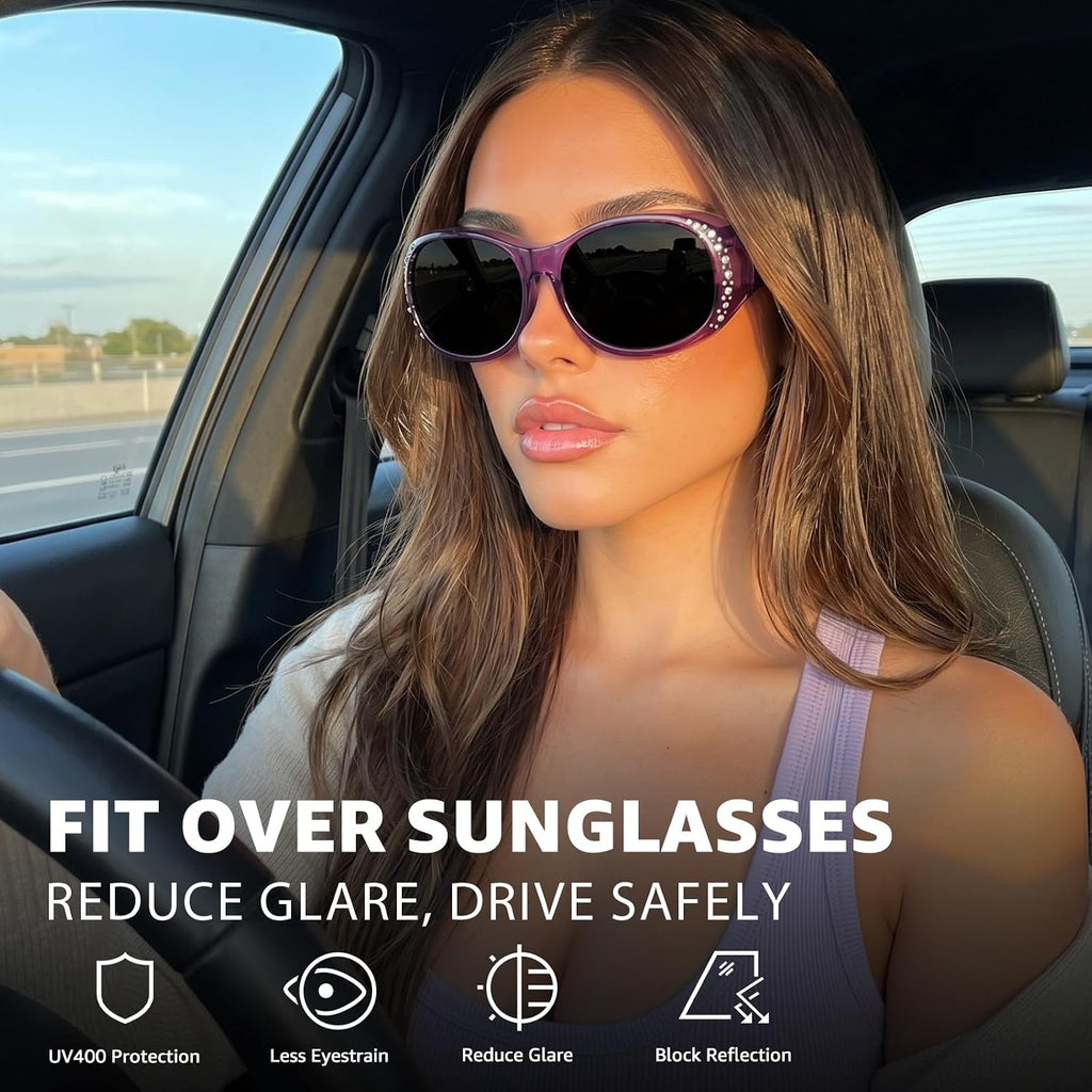 Myiaur Polarized Fit Over Glasses Sunglasses for Women Men, Over Sunglasses with UV400 Protection Anti Glare for Driving A02 Transparent Purple/Grey Lens