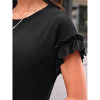 Womens Summer Trendy Tops Business Casual Short Sleeve Tshirts 2026 Cute Dressy Ruffle Crewneck Fashion Work Outfits