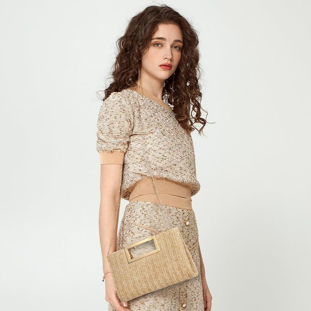 Rniega Straw Clutch Handbags Summer Clutch Woven Boho Beach Bags Straw Purses For Women