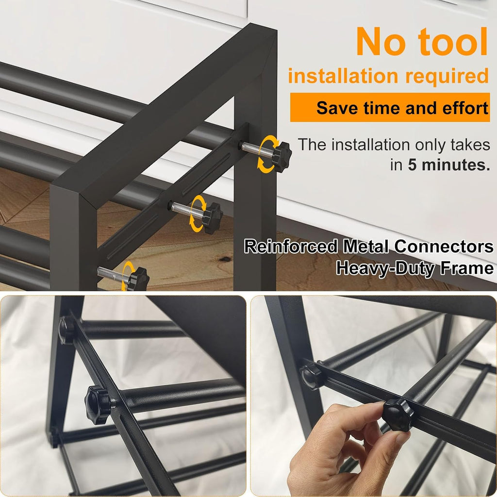 3-Tier Expandable Shoe Rack – Adjustable Heavy-Duty Metal Shoe Organizer Shelf For Closet, Entryway, Mudroom & Garage – Durable Freestanding Storage, Black