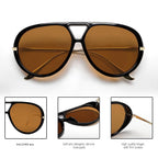 GUVIVI Retro Gold Aviator Sunglasses for Women Men, 2026 Metal Oversized 70s Aviators Black Vacation Beach Sun Glasses Black Frame - Brown Lens