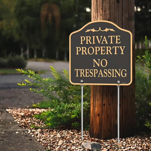 2 Pack Large No Trespassing Signs Private Property | Metal, Aluminum, Includes Metal Yard Stakes For Easy Installation, 12X12 Inches