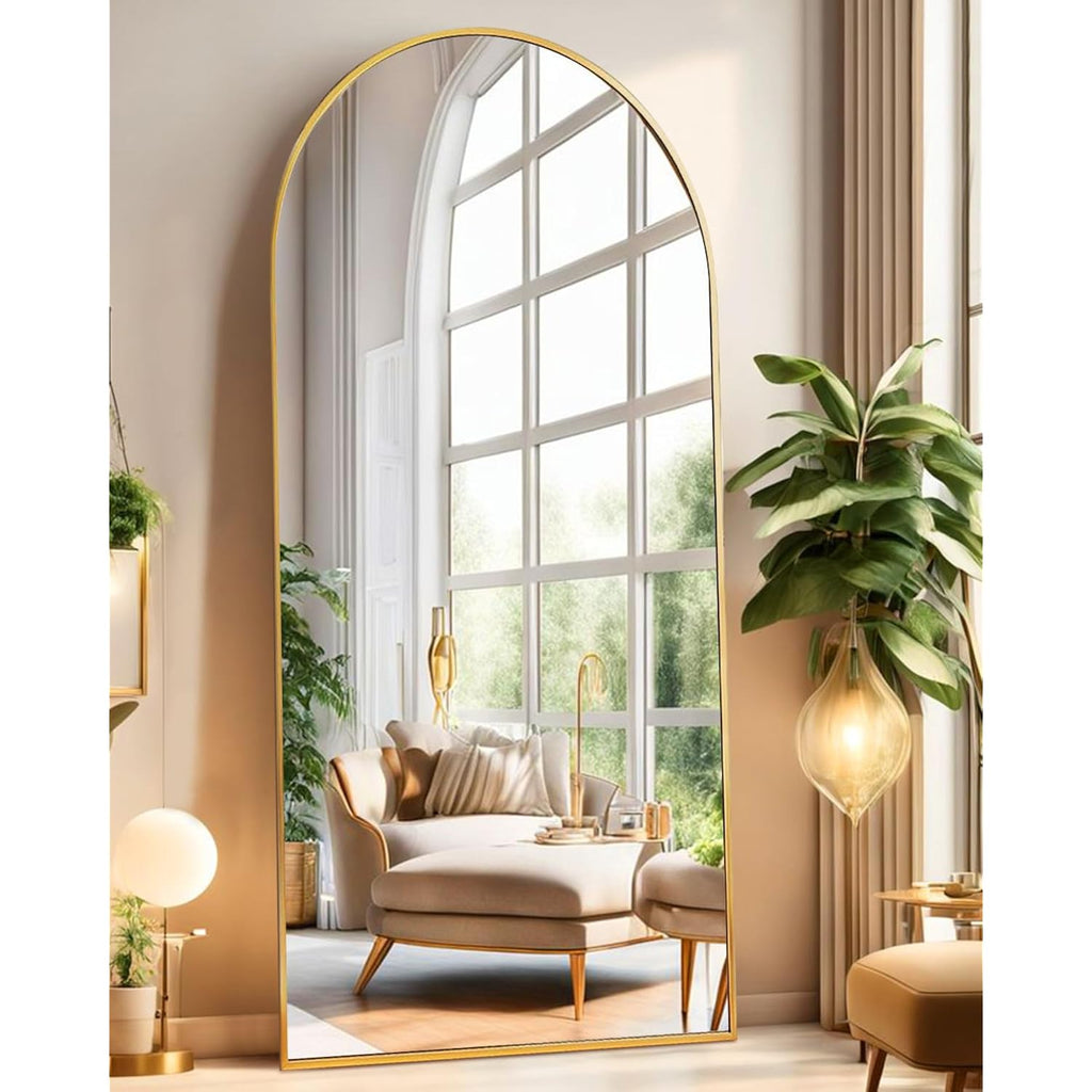 Dynwell Arched Full Length Mirror, Floor Mirror With Stand, 71"X26" Large Wall Mirror Full Length, Body Floor Mirror, Wall Mounted For Bedroom, Gold
