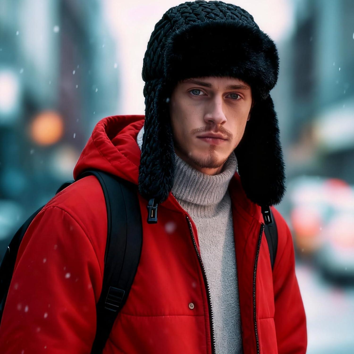 Ramede Winter Hat Ushanka Trapper Russian Hat with Ear Flaps for Men Women Cap Black Winter Warmer Unisex Skiing Cap