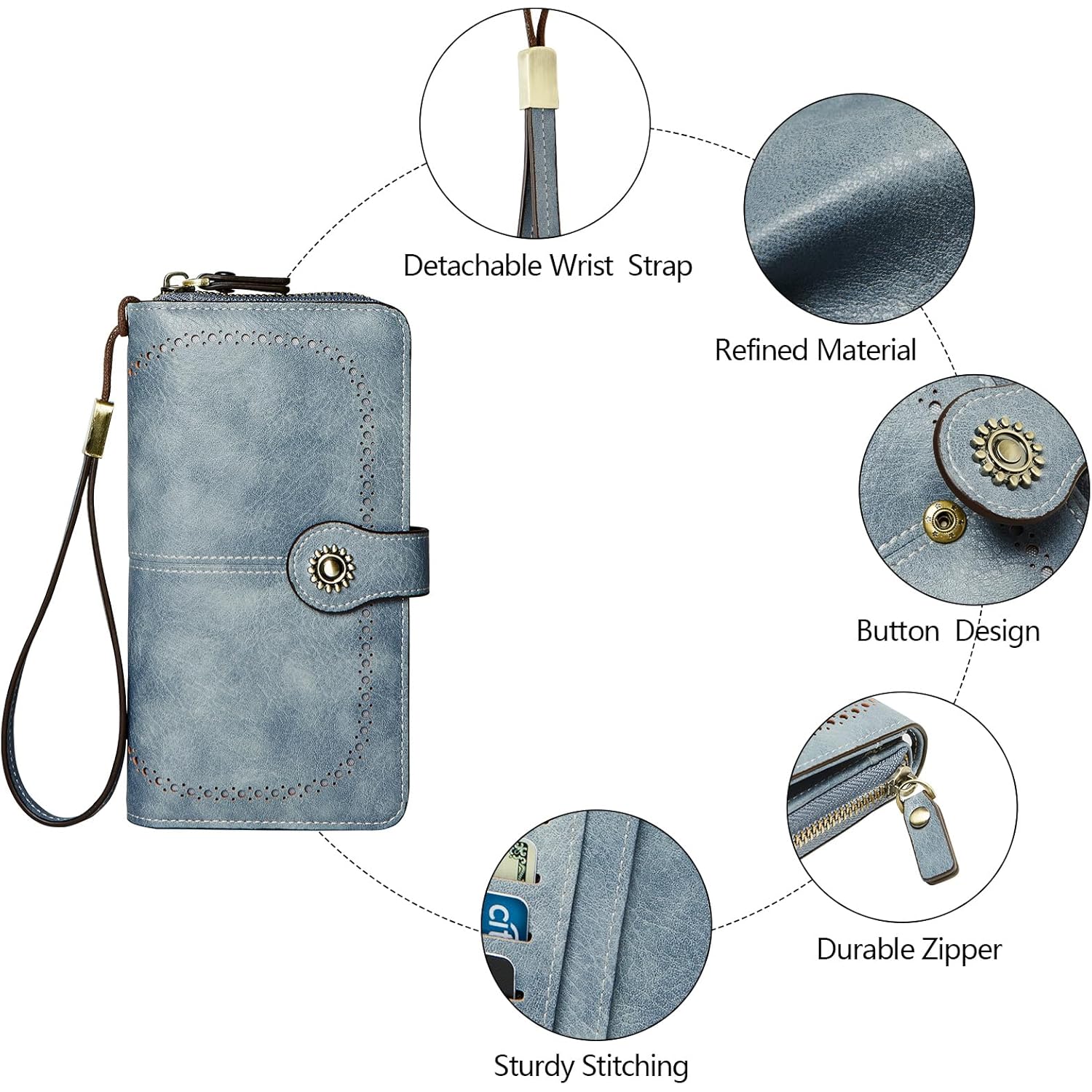 TFKGS Wallet for Women RFID Blocking Leather Large Capacity Card Holder Ladies Phone Clutch Travel Long Purse Wristlet | RFID Blocking, Leather, Large Capacity, Ladies, Travel
