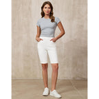 Bermuda Shorts for Women Jean Pull On Elastic Waist High Waisted Knee Length Fold Hem Stretchy Denim Long Shorts