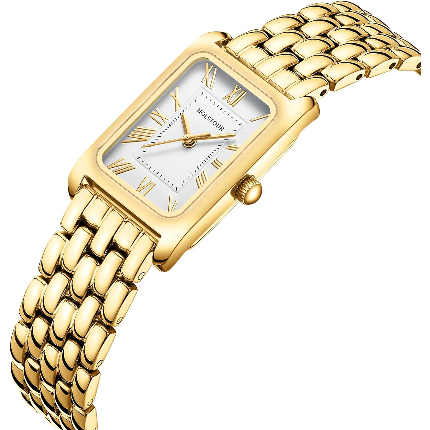 HOLSTOUR Watches for Women Vintage Bracelet Roman Dial Rectangular Case Gold Watch Waterproof with Tools