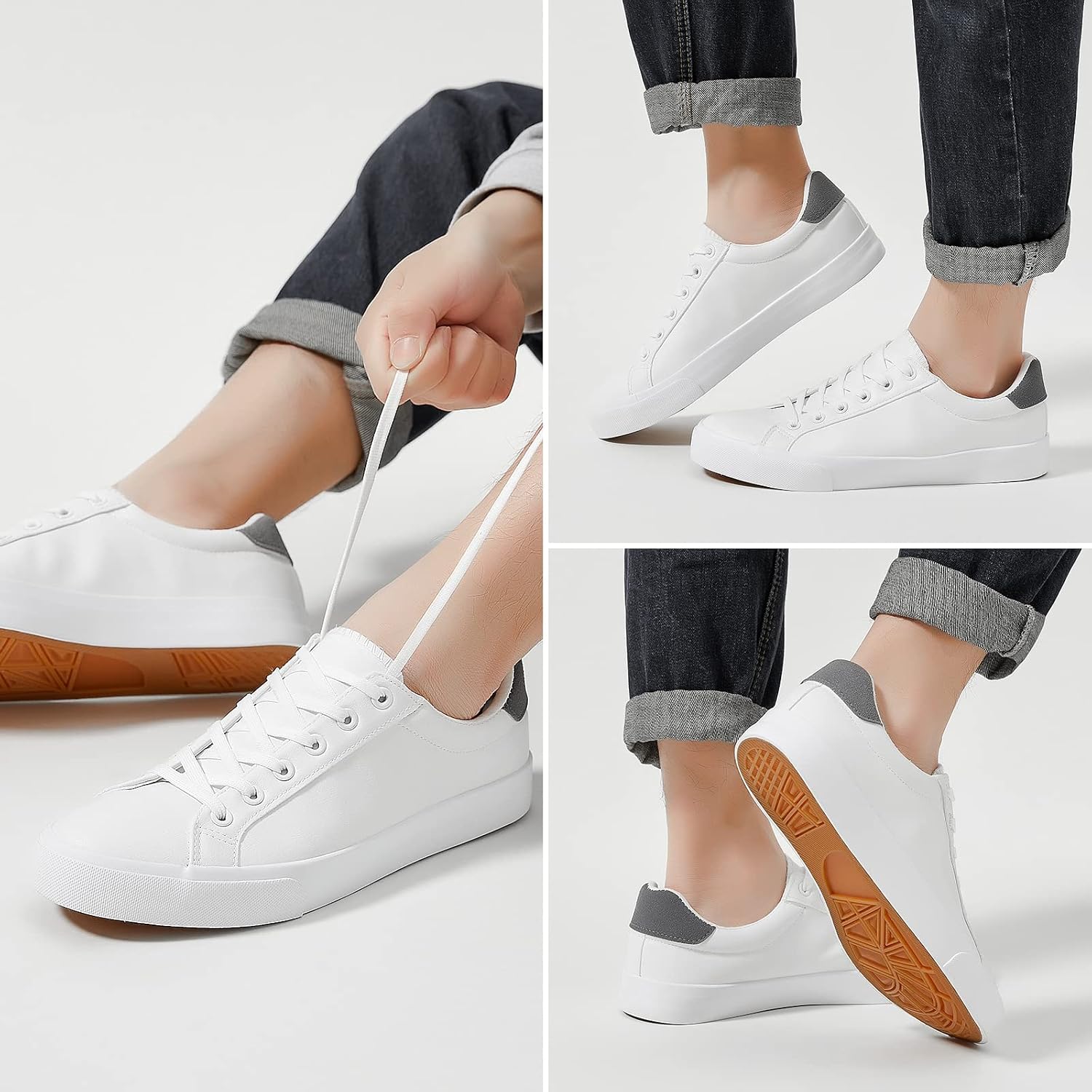Fracora Mens White Tennis Shoes Low Top Fashion Sneakers Pu Leather Casual Shoe For Men