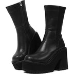 AMINUGAL Womens Wedge Heel Ankle Boots Platform Zipper Punk Motorcycle Booties Chunky Block High Heel Round Toe Fashion Work Combat Boots Mid Calf For Women