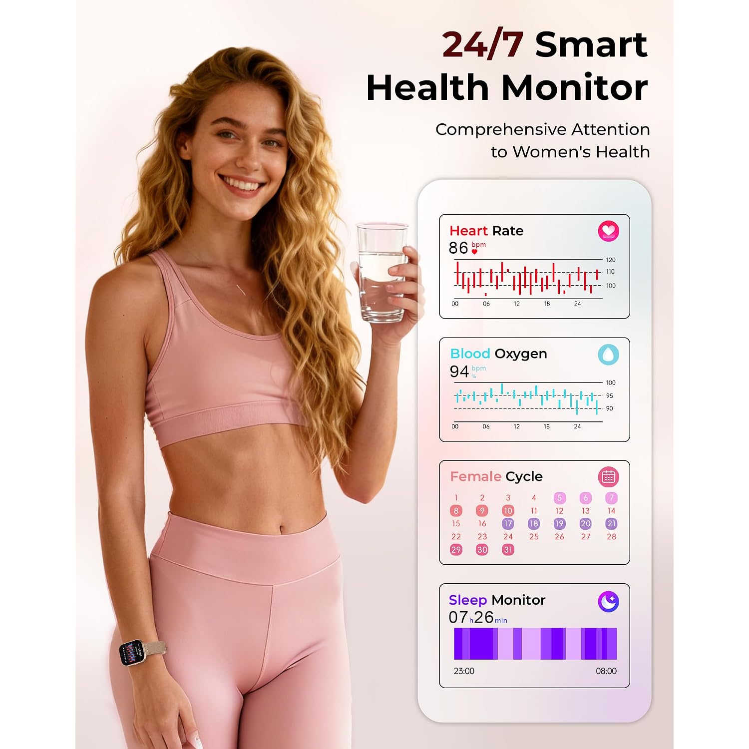Iaret Smart Watch For Women, 4 Bands & Charm Gift Set, 1.75" Hd Fitness Tracker With Bluetooth Calls, Heart Rate Spo2 Sleep Monitor, 120+ Sports Modes, Compatible With Android Iphone (Rose Gold)