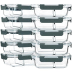 M Mcirco 10-Pack,30 Oz Glass Meal Prep Containers 2 Compartments Airtight Lunch Bento Boxes With Lids, Glass Food Storage Containers, Microwave, Oven, Freezer, Dishwasher