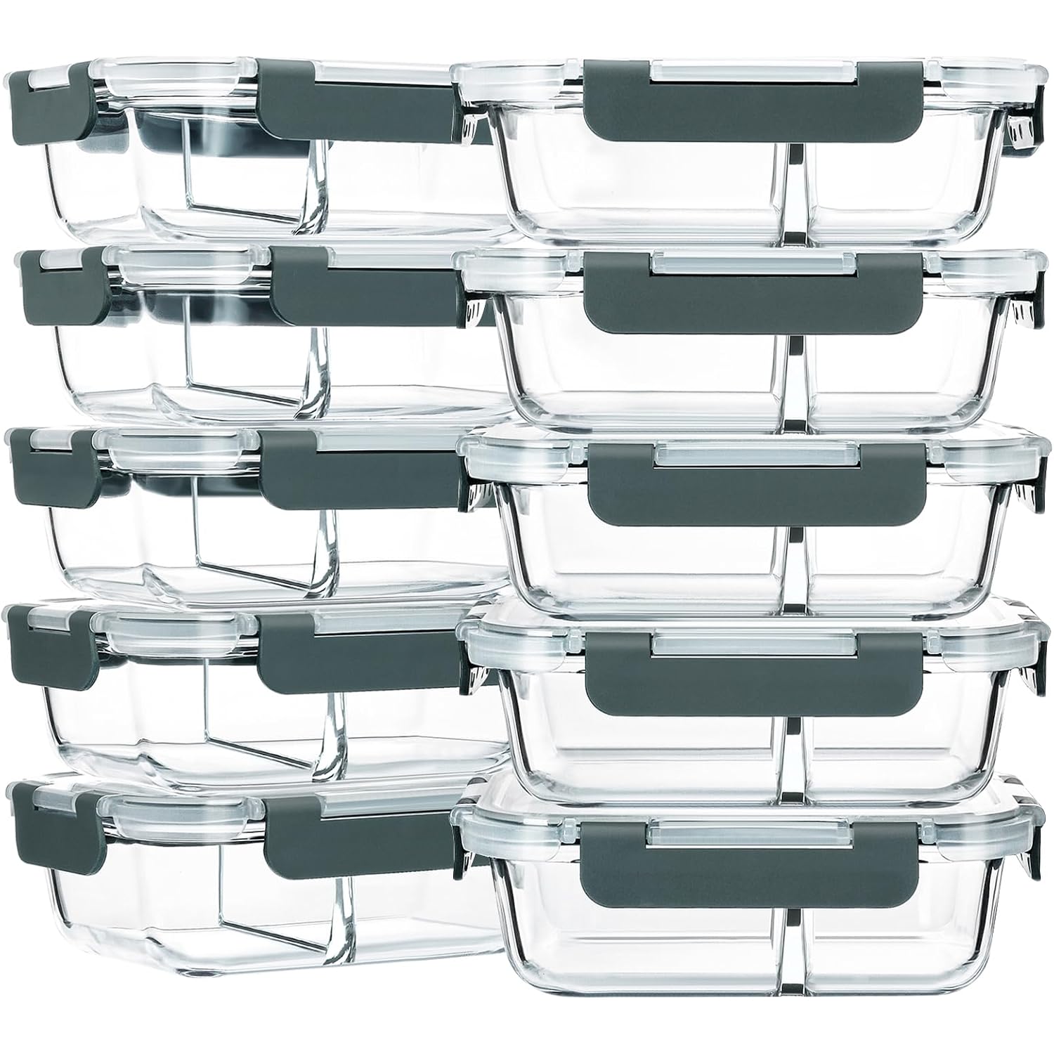 M Mcirco 10-Pack,30 Oz Glass Meal Prep Containers 2 Compartments Airtight Lunch Bento Boxes With Lids, Glass Food Storage Containers, Microwave, Oven, Freezer, Dishwasher