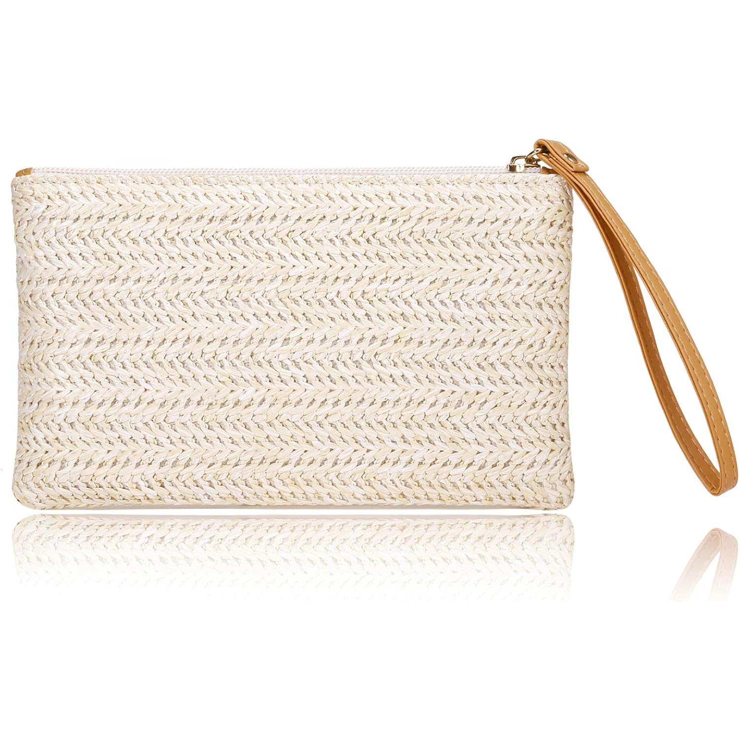 COOKOOKY Womens Straw Clutch Bag Bohemian Summer Beach Straw Purse Zipper Wristlet Wallets for Women