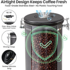 Veken Coffee Canister, 39Oz Large,Airtight Stainless Steel Food Storage Container For 2.2Lbs Beans,Ground,Sugar,Espresso,Rice,Tea,Flour,Cereal,Cookie,Lids,Jars,Gifts,Scoop,Kitchen Bar Accessories,Gray