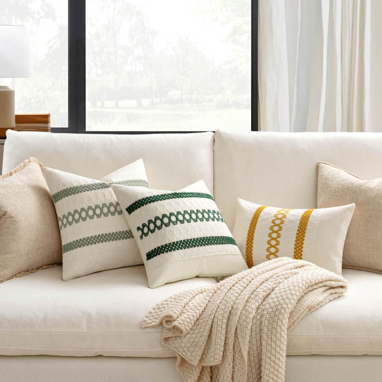 Miulee Set Of 2 Sage Green Boho Decorative Pillow Covers 18X18 Inch | Farmhouse Couch Throw Pillows Modern Summer Cotton Cushion Covers Macrame Woven Spring Decor For Bed Sofa Chair